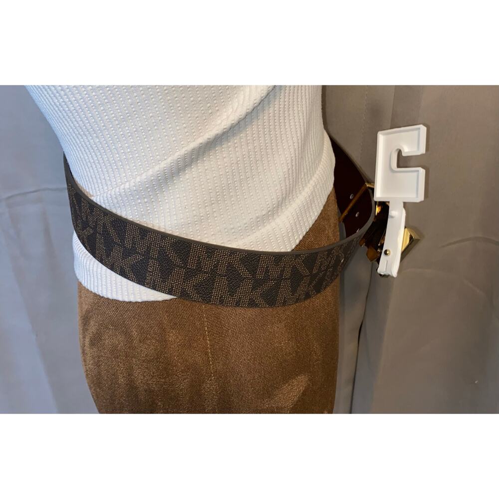 NWT Michael Kors Brown MK Logo Belt Gold Buckle Size Small - Picture 9 of 12